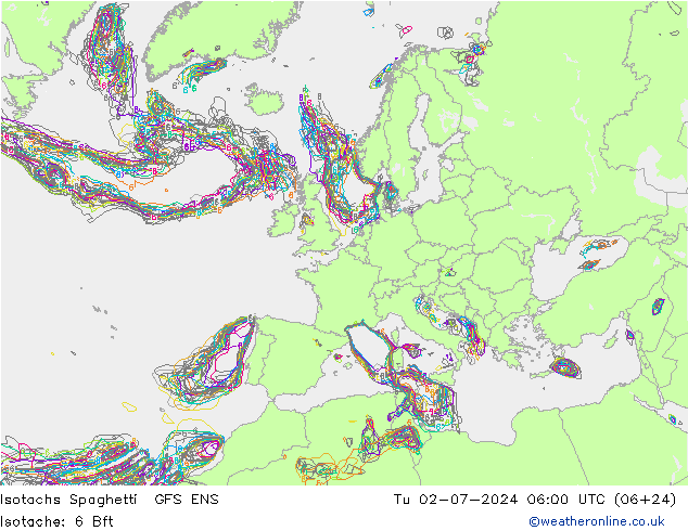 Isotachen Spaghetti GFS ENS di 02.07.2024 06 UTC