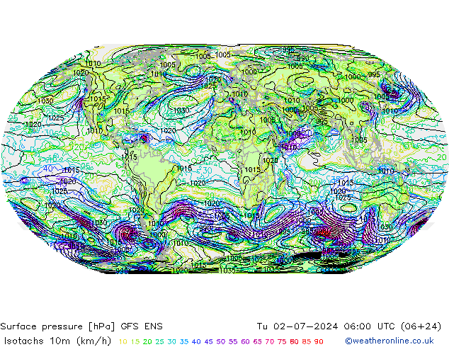 Isotachen (km/h) GFS ENS di 02.07.2024 06 UTC