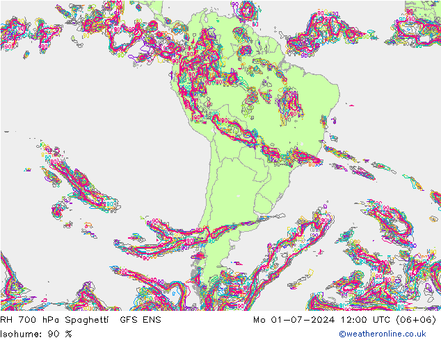 RV 700 hPa Spaghetti GFS ENS ma 01.07.2024 12 UTC