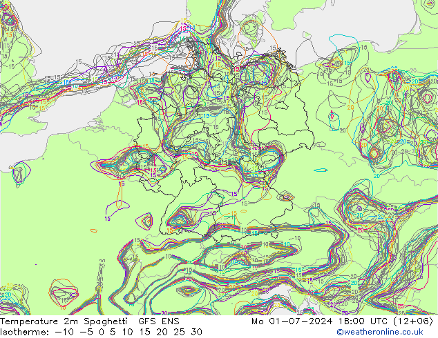 Temperatuurkaart Spaghetti GFS ENS ma 01.07.2024 18 UTC
