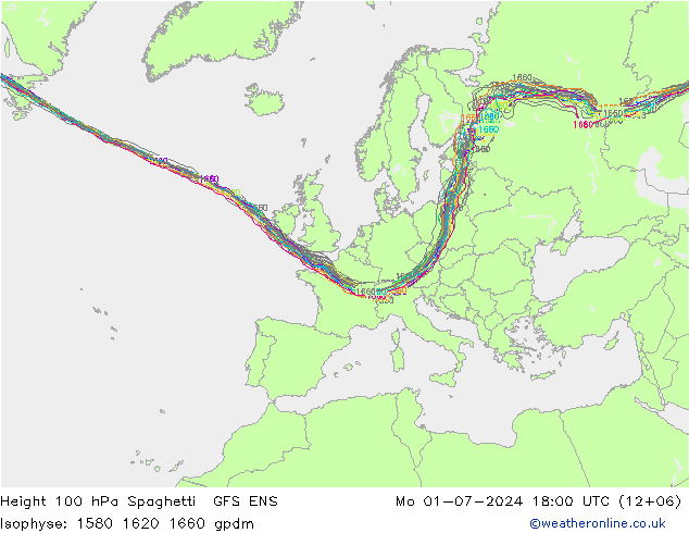 Height 100 hPa Spaghetti GFS ENS 星期一 01.07.2024 18 UTC