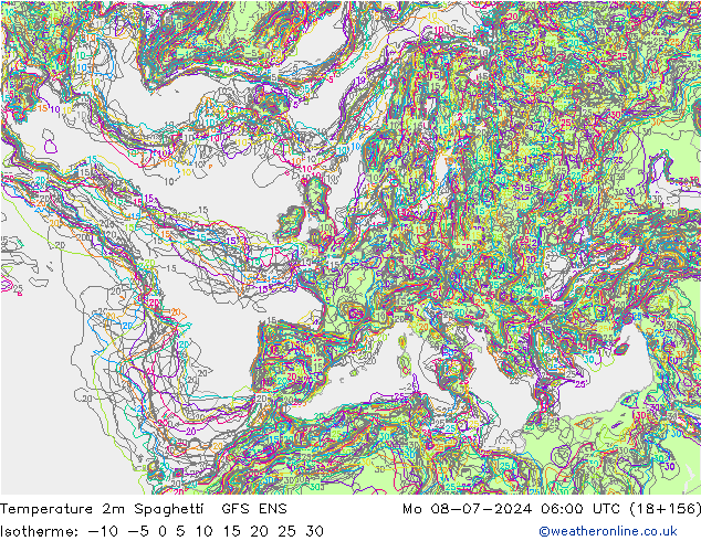 Temperatuurkaart Spaghetti GFS ENS ma 08.07.2024 06 UTC