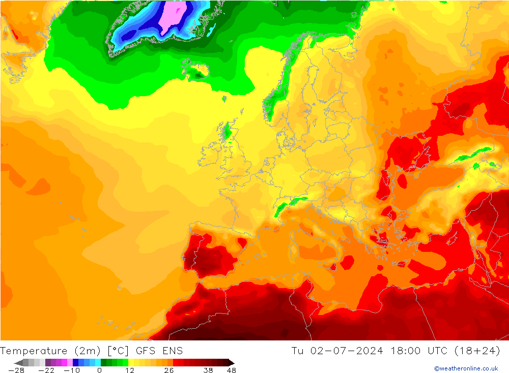Temperatuurkaart (2m) GFS ENS di 02.07.2024 18 UTC