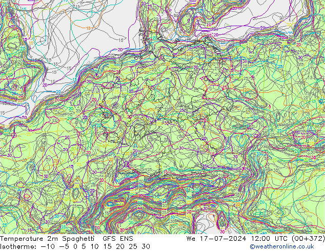 Temperatuurkaart Spaghetti GFS ENS wo 17.07.2024 12 UTC