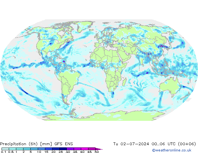 降水量 (6h) GFS ENS 星期二 02.07.2024 06 UTC