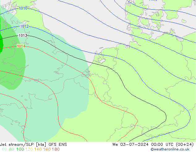 高速氣流/地面气压 GFS ENS 星期三 03.07.2024 00 UTC