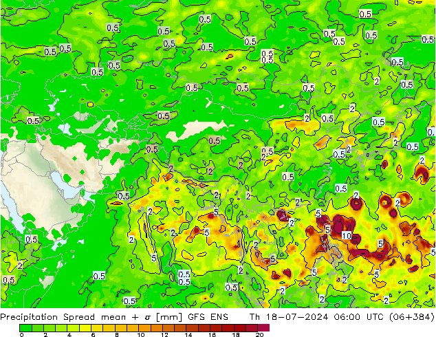 Neerslag Spread GFS ENS do 18.07.2024 06 UTC