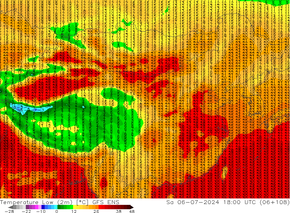Min.temperatuur (2m) GFS ENS za 06.07.2024 18 UTC