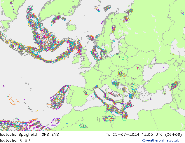 Isotachen Spaghetti GFS ENS di 02.07.2024 12 UTC