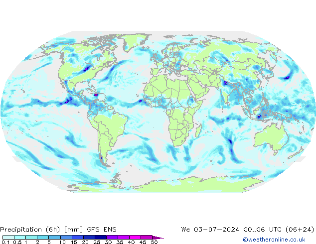降水量 (6h) GFS ENS 星期三 03.07.2024 06 UTC