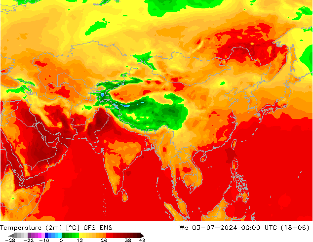 Temperatuurkaart (2m) GFS ENS wo 03.07.2024 00 UTC