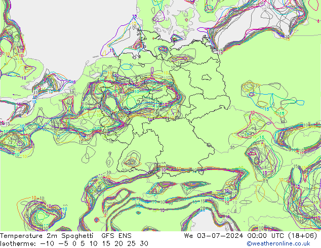 温度图 Spaghetti GFS ENS 星期三 03.07.2024 00 UTC