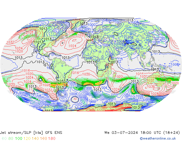 高速氣流/地面气压 GFS ENS 星期三 03.07.2024 18 UTC