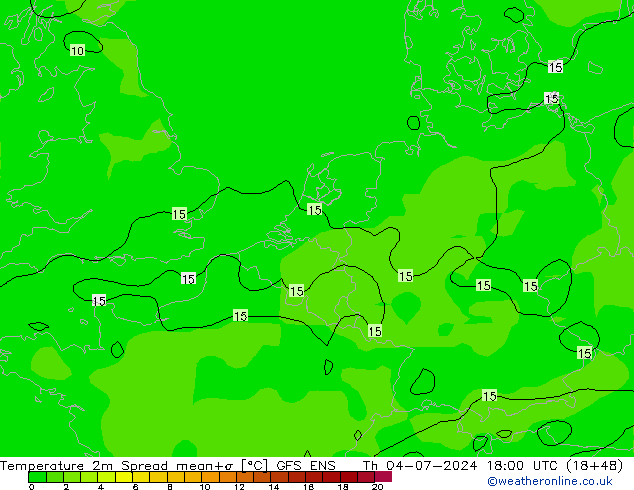 温度图 Spread GFS ENS 星期四 04.07.2024 18 UTC