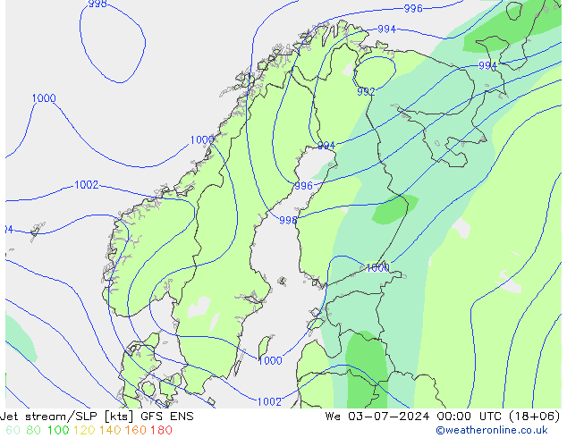 高速氣流/地面气压 GFS ENS 星期三 03.07.2024 00 UTC