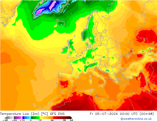 Temperature Low (2m) GFS ENS 星期五 05.07.2024 00 UTC