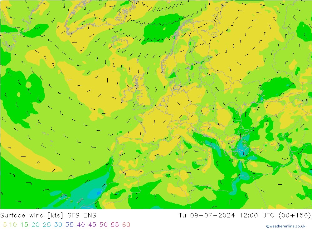 Wind 10 m GFS ENS di 09.07.2024 12 UTC