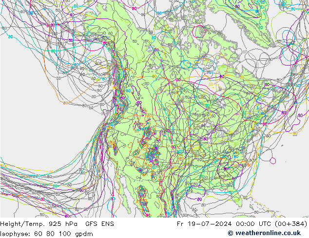 Hoogte/Temp. 925 hPa GFS ENS vr 19.07.2024 00 UTC