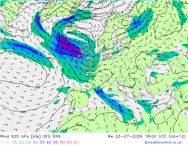 风 925 hPa GFS ENS 星期三 03.07.2024 18 UTC