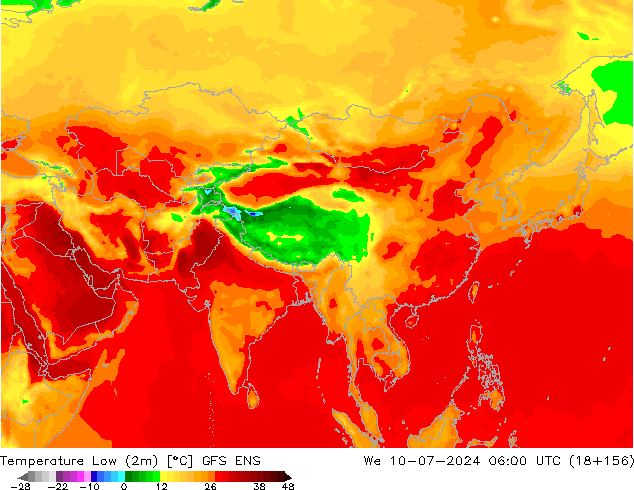 Min.temperatuur (2m) GFS ENS wo 10.07.2024 06 UTC