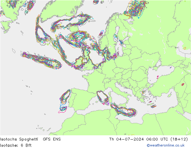 Isotachs Spaghetti GFS ENS 星期四 04.07.2024 06 UTC