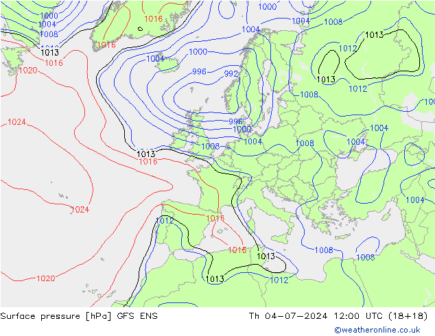 地面气压 GFS ENS 星期四 04.07.2024 12 UTC