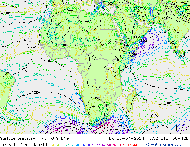 Isotachen (km/h) GFS ENS ma 08.07.2024 12 UTC