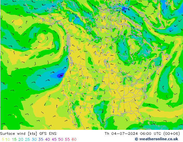 风 10 米 GFS ENS 星期四 04.07.2024 06 UTC