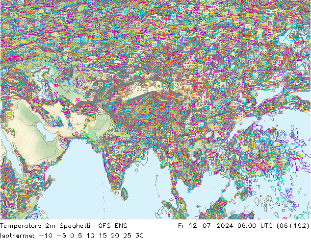 Temperatuurkaart Spaghetti GFS ENS vr 12.07.2024 06 UTC