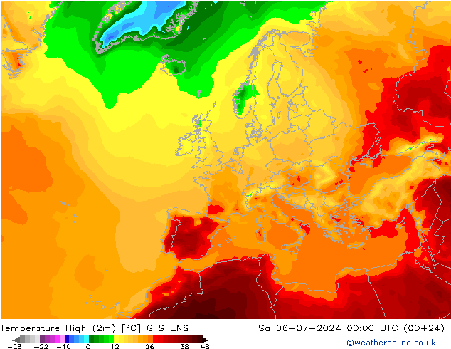 Max.temperatuur (2m) GFS ENS za 06.07.2024 00 UTC