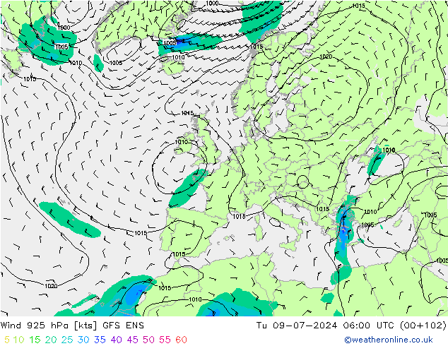 风 925 hPa GFS ENS 星期二 09.07.2024 06 UTC