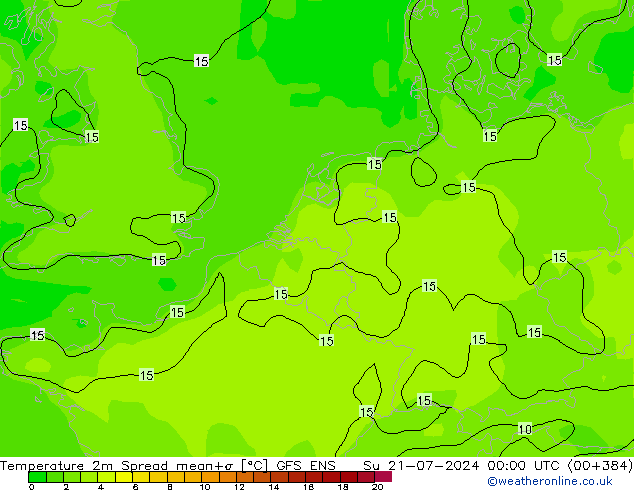Temperature 2m Spread GFS ENS Su 21.07.2024 00 UTC