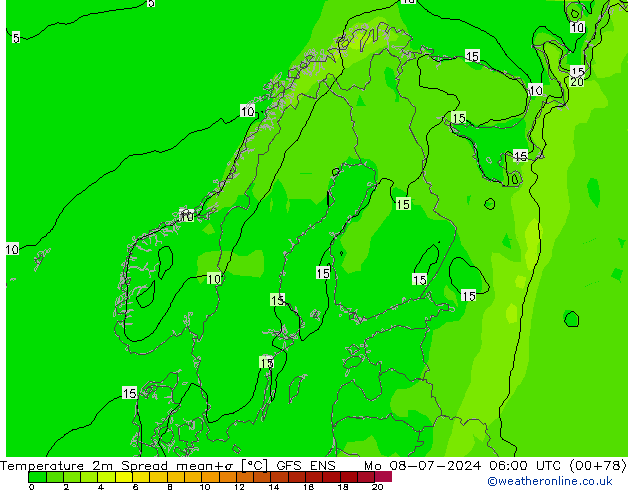 温度图 Spread GFS ENS 星期一 08.07.2024 06 UTC