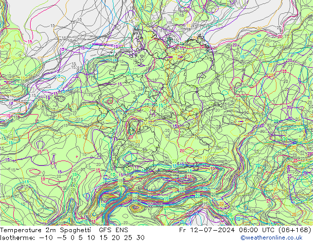 Temperatuurkaart Spaghetti GFS ENS vr 12.07.2024 06 UTC