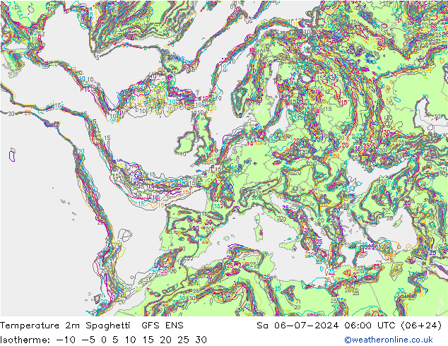 温度图 Spaghetti GFS ENS 星期六 06.07.2024 06 UTC