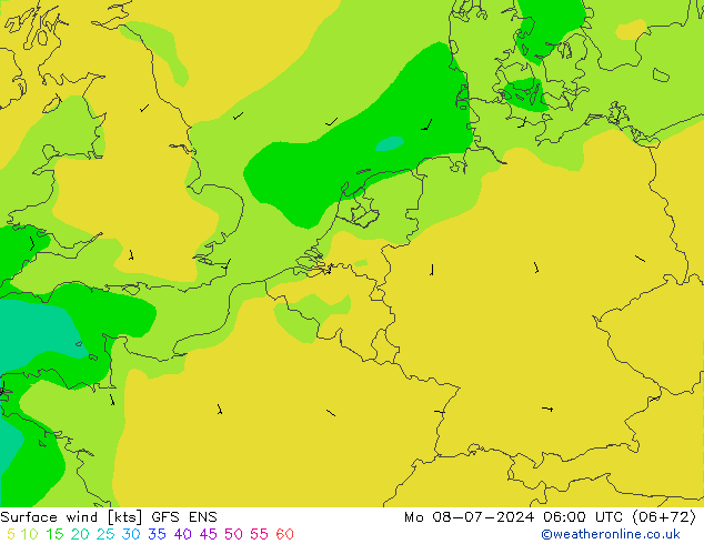 风 10 米 GFS ENS 星期一 08.07.2024 06 UTC