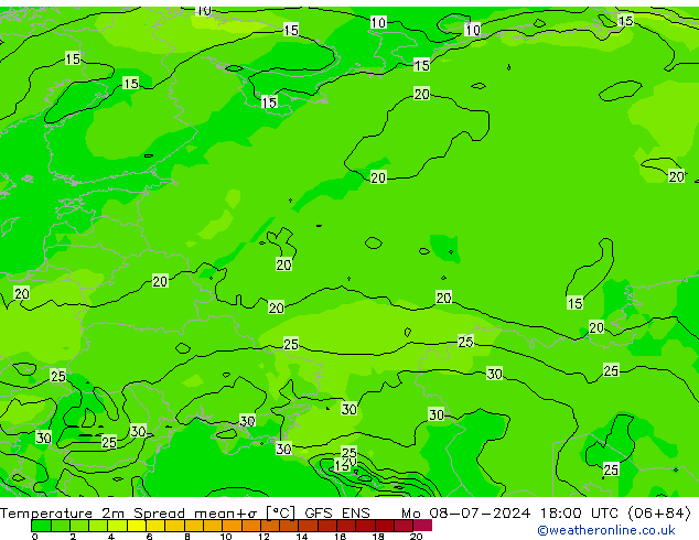 Temperatuurkaart Spread GFS ENS ma 08.07.2024 18 UTC