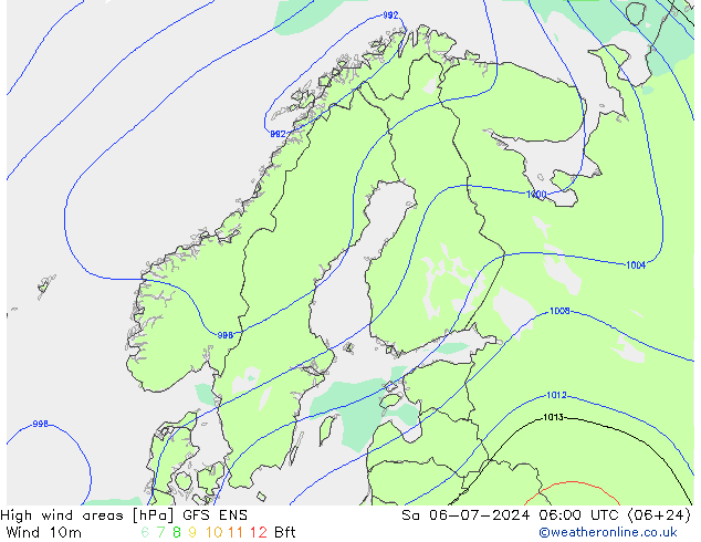 High wind areas GFS ENS 星期六 06.07.2024 06 UTC