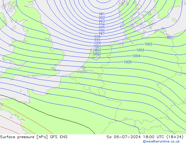 地面气压 GFS ENS 星期六 06.07.2024 18 UTC