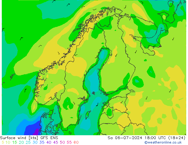 风 10 米 GFS ENS 星期六 06.07.2024 18 UTC
