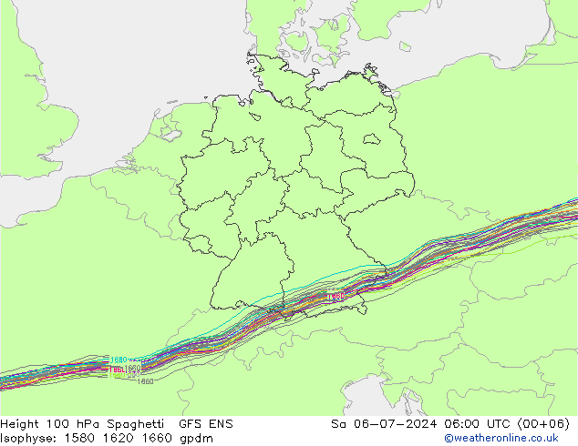 Height 100 hPa Spaghetti GFS ENS 星期六 06.07.2024 06 UTC