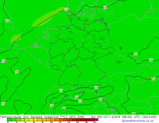 温度图 Spread GFS ENS 星期六 06.07.2024 06 UTC
