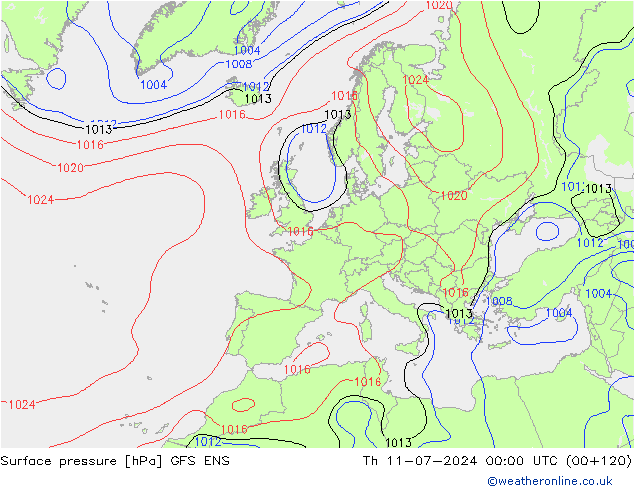 地面气压 GFS ENS 星期四 11.07.2024 00 UTC