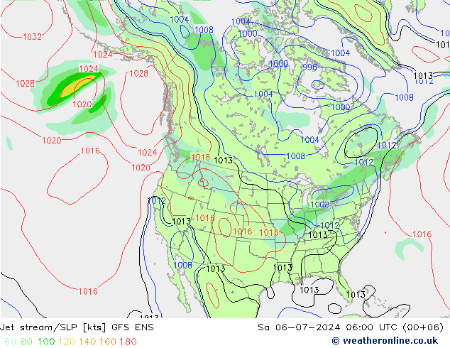 高速氣流/地面气压 GFS ENS 星期六 06.07.2024 06 UTC
