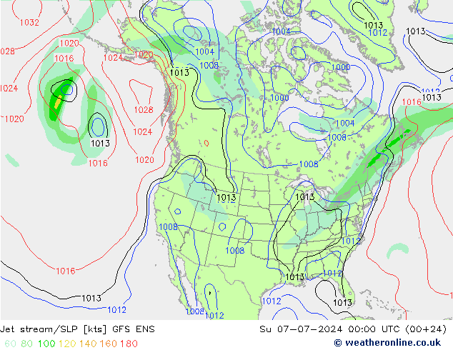 高速氣流/地面气压 GFS ENS 星期日 07.07.2024 00 UTC