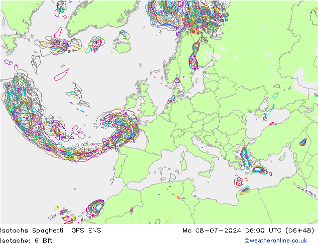Isotachen Spaghetti GFS ENS ma 08.07.2024 06 UTC