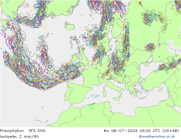 Neerslag GFS ENS ma 08.07.2024 06 UTC