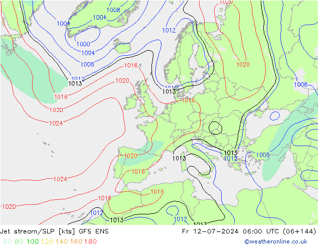 高速氣流/地面气压 GFS ENS 星期五 12.07.2024 06 UTC