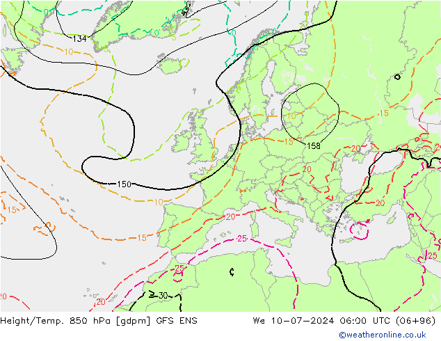 Hoogte/Temp. 850 hPa GFS ENS wo 10.07.2024 06 UTC