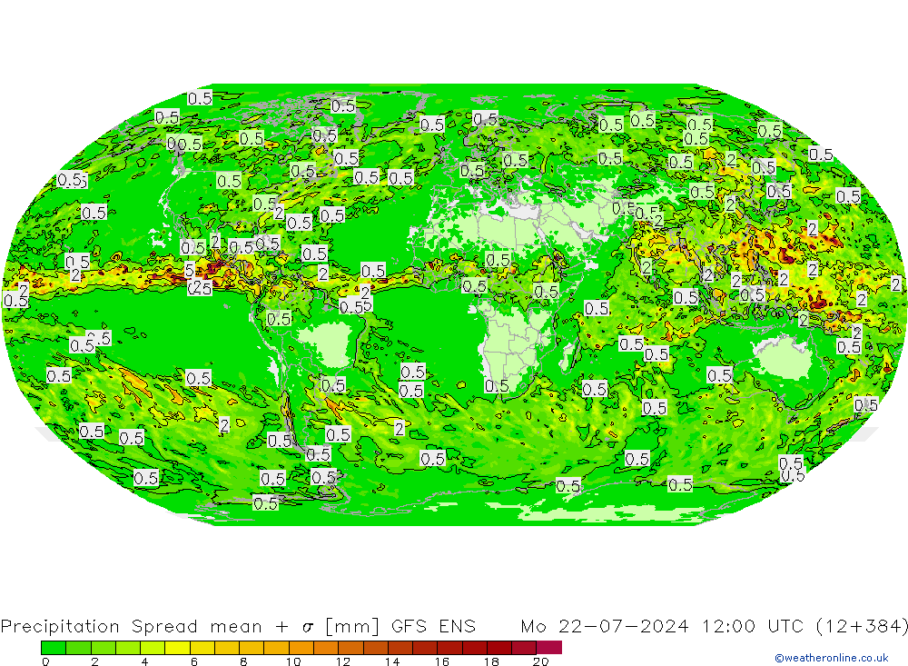 降水 Spread GFS ENS 星期一 22.07.2024 12 UTC
